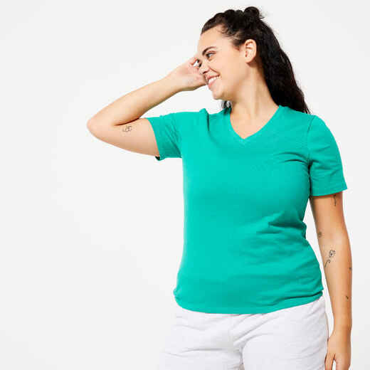 
      Majica kratkih rukava za fitnes 500 s V izrezom ženska zelena
  