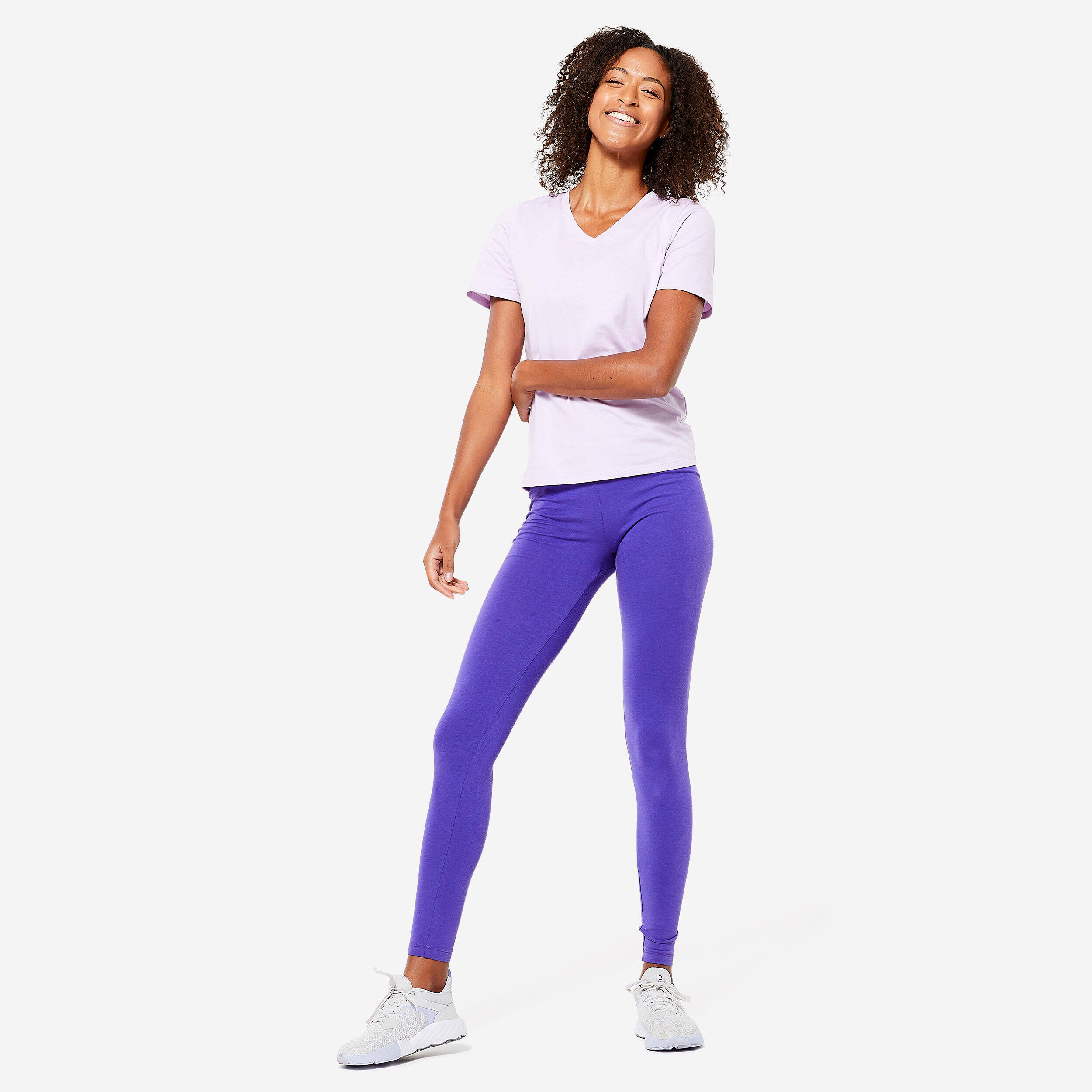Cotton V- Neck Women's Gym T-Shirt 500 - Lilac Purple -  2