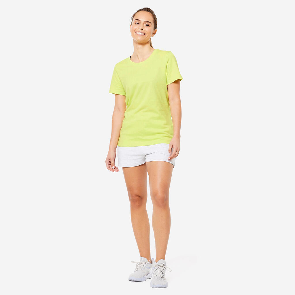 Tee-shirt en coton col rond femme, jaune pastel