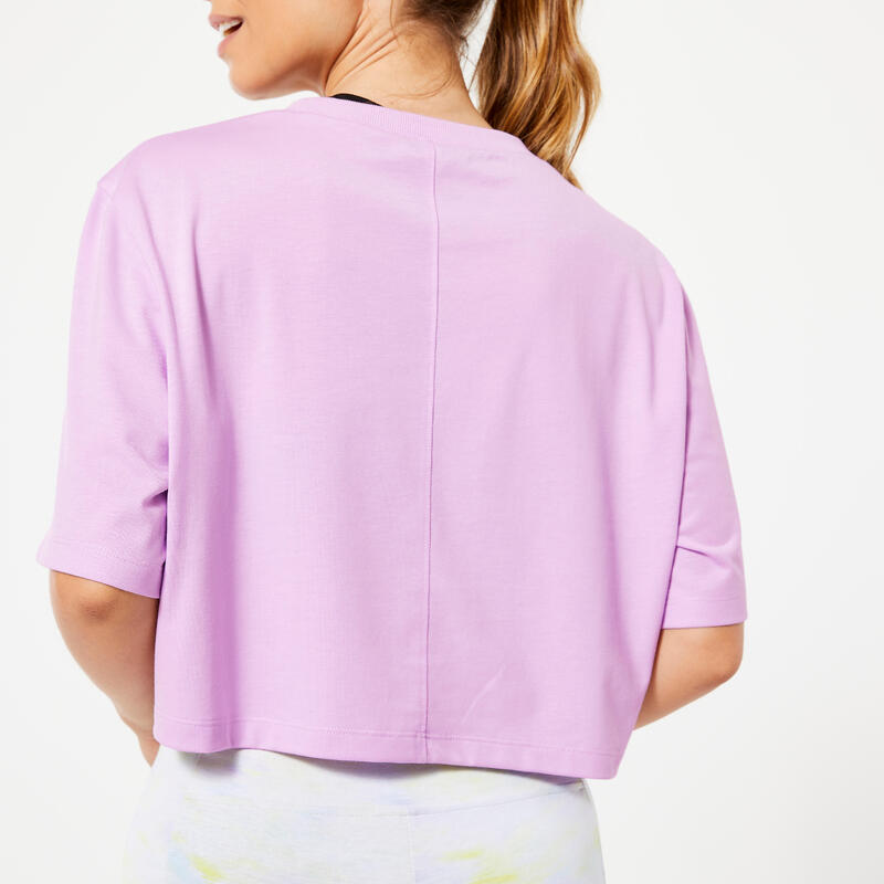 T-shirt donna palestra 520 slim fit cropped misto cotone viola