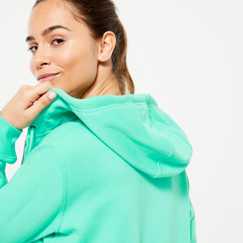 Sweat Zippé à Capuche Fitness Femme - 500 Essentials vert menthe fraîche