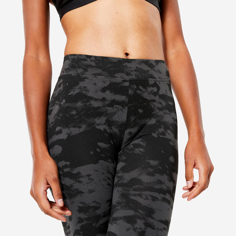 Women's Slim-Fit Fitness Leggings Fit+ 500 - Black Print