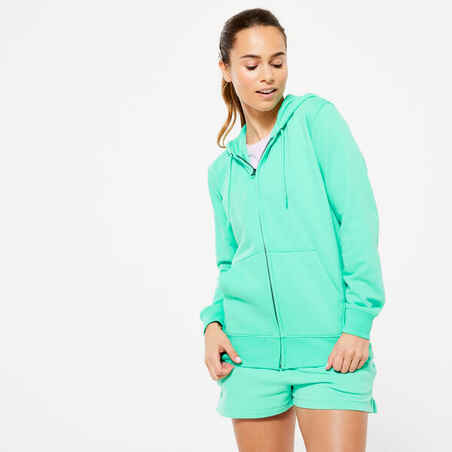 Women's Zip-Up Fitness Hoodie 500 Essentials - Fresh Mint Green
