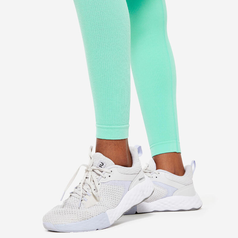 Leggings Caneladas de Fitness Mulher 520 Verde Menta