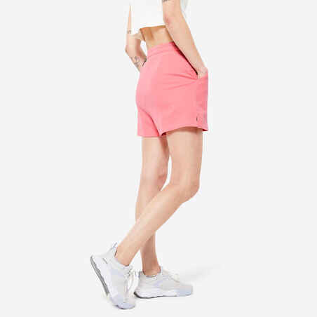 Pantalón Corto Fitness 520 Mujer Rosa Lichi Algodón Bolsillo