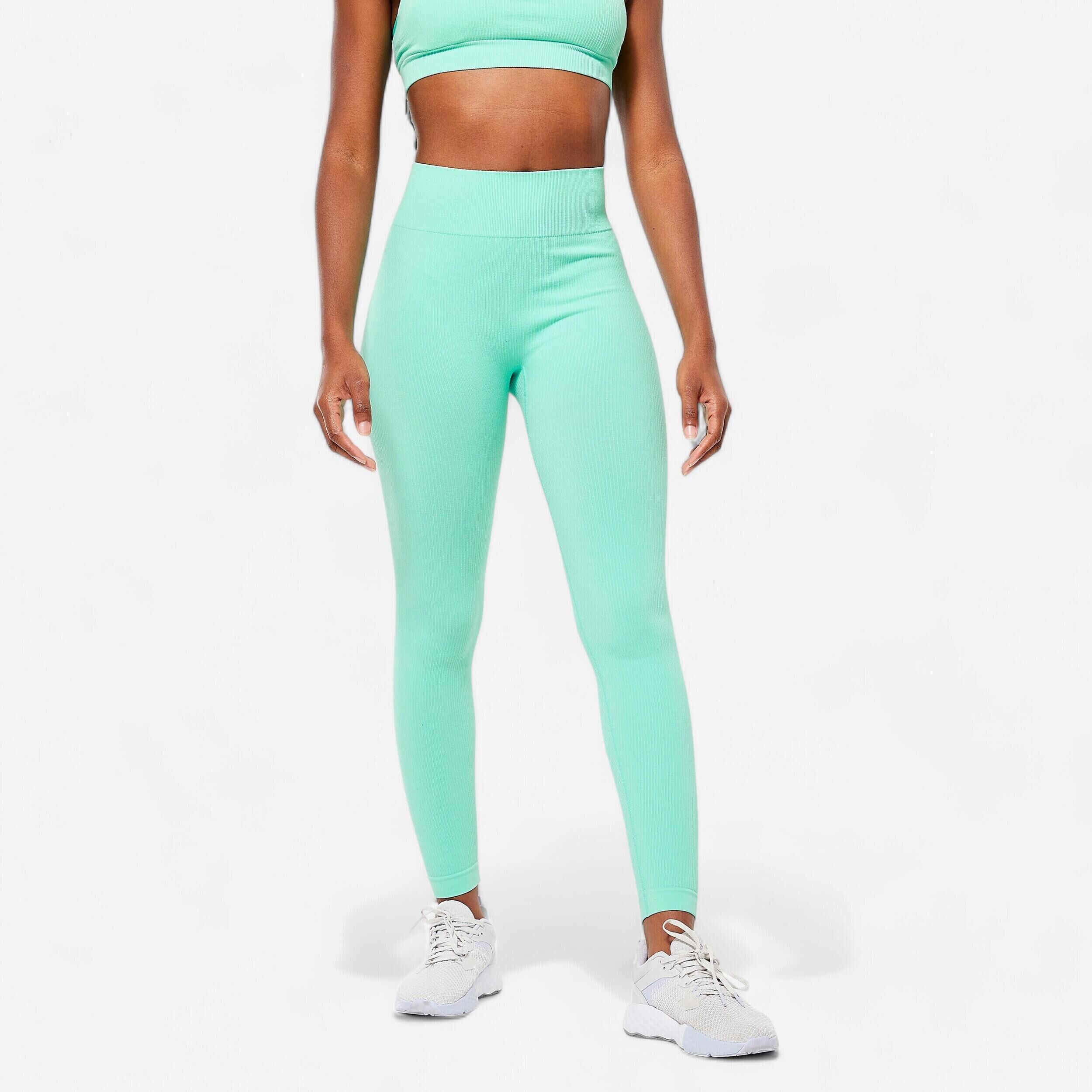 DOMYOS Women's Ribbed Fitness Leggings 520 - Fresh Mint Green