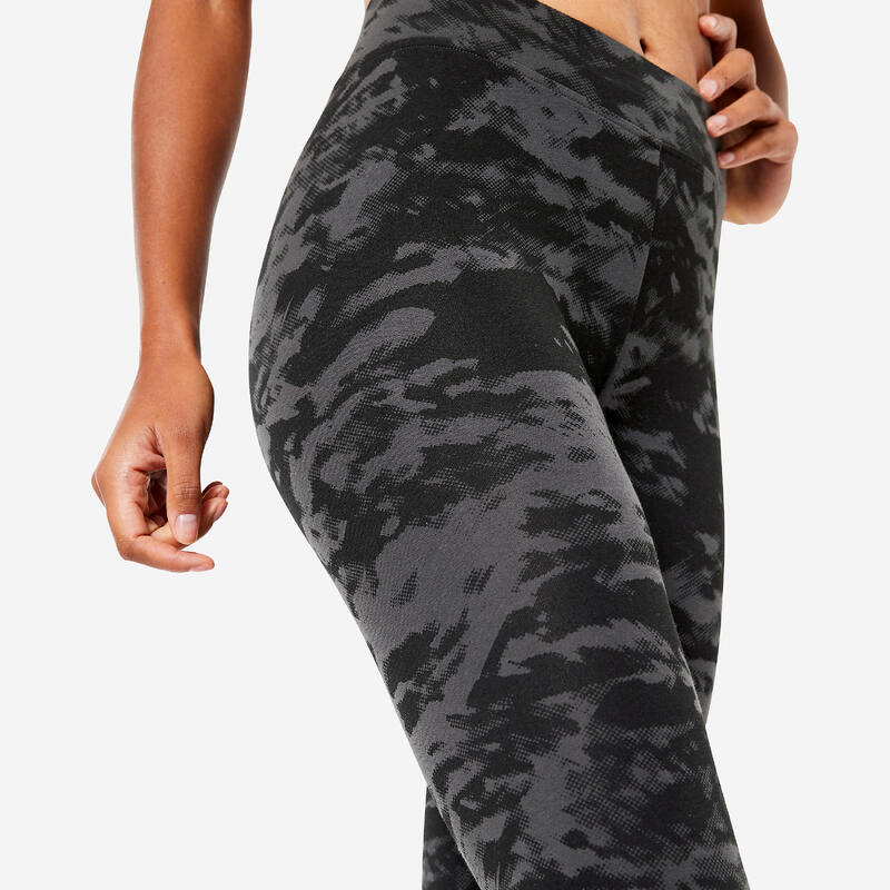 Women's Slim-Fit Fitness Leggings Fit+ 500 - Black Print