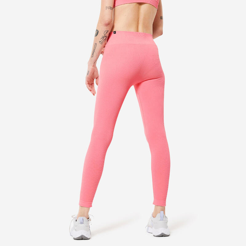 Fitness legging voor dames 520 ribstof litchiroze