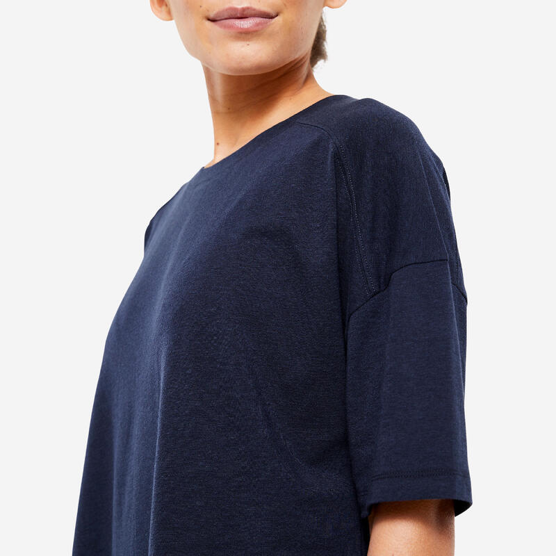 T-shirt donna palestra 520 oversize misto cotone blu