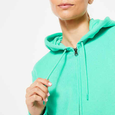 Women's Zip-Up Fitness Hoodie 500 Essentials - Fresh Mint Green