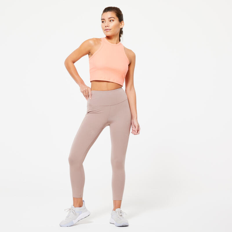 Modellerende fitness legging voor dames 520 7/8-lengte kastanjebruin
