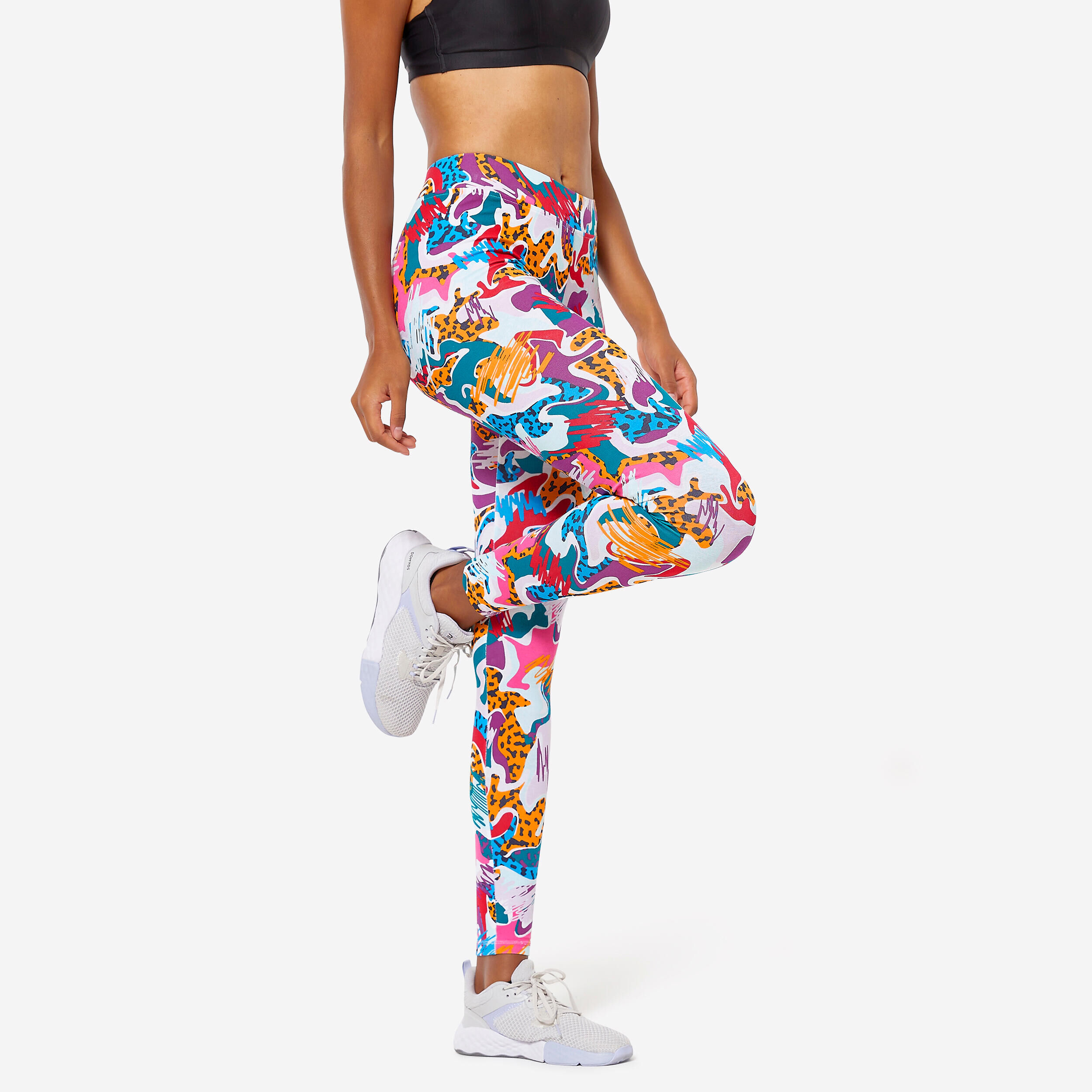 DOMYOS Women's Slim Fitness Leggings Fit+ 500 - Multicolour Print