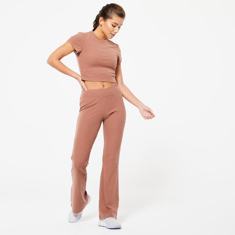 Legging côtelé jambes larges femme - caramel