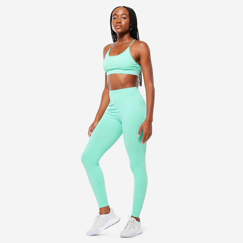 Legging Fitness Femme - 520 Côtelé Vert menthe fraîche