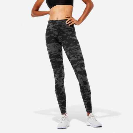 Women's Slim-Fit Fitness Leggings Fit+ 500 - Black Print