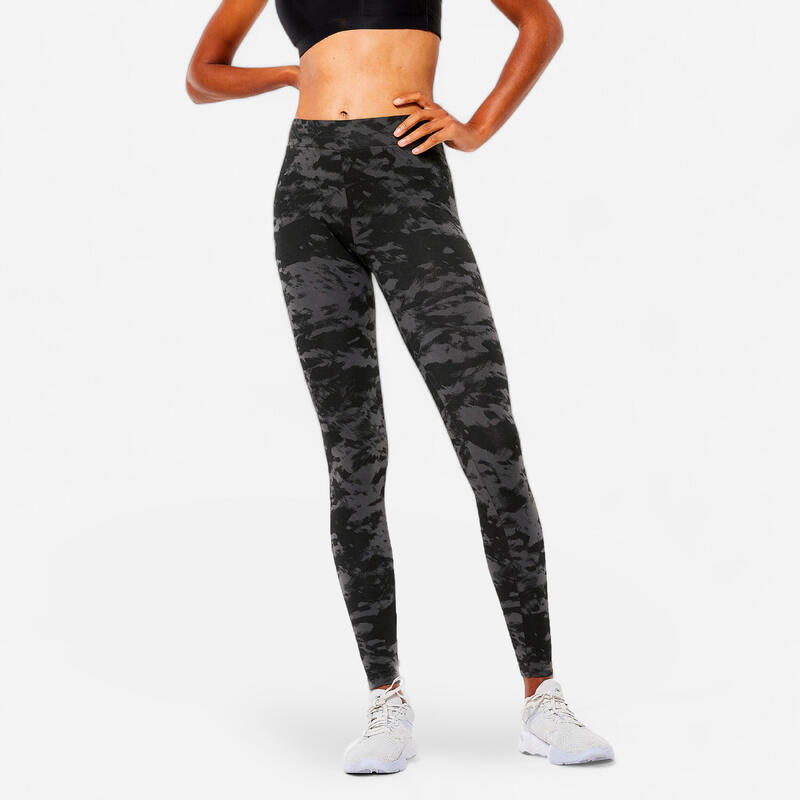 Легінси жіночі Fit+ 500 для фітнесу чорні з принтом Легінси жіночі Fit+ 500 для фітнесу чорні з принтом