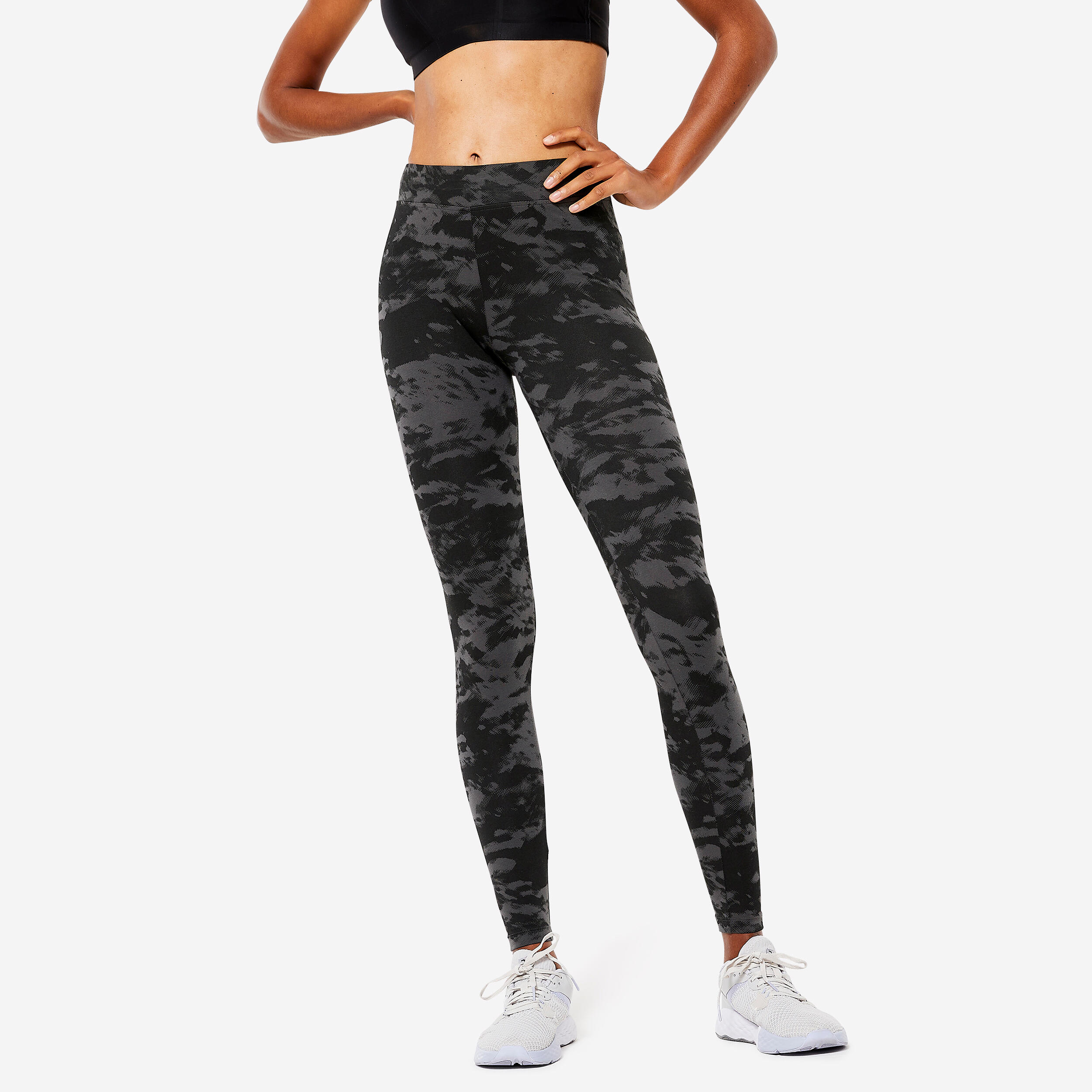 Women's Slim-Fit Fitness Leggings Fit+ 500 - Black Print 1/6