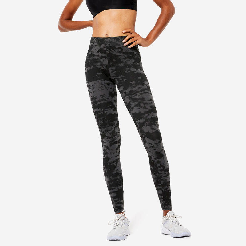 Leggings de Fitness Mulher Fit+ 500 Estampado Preto