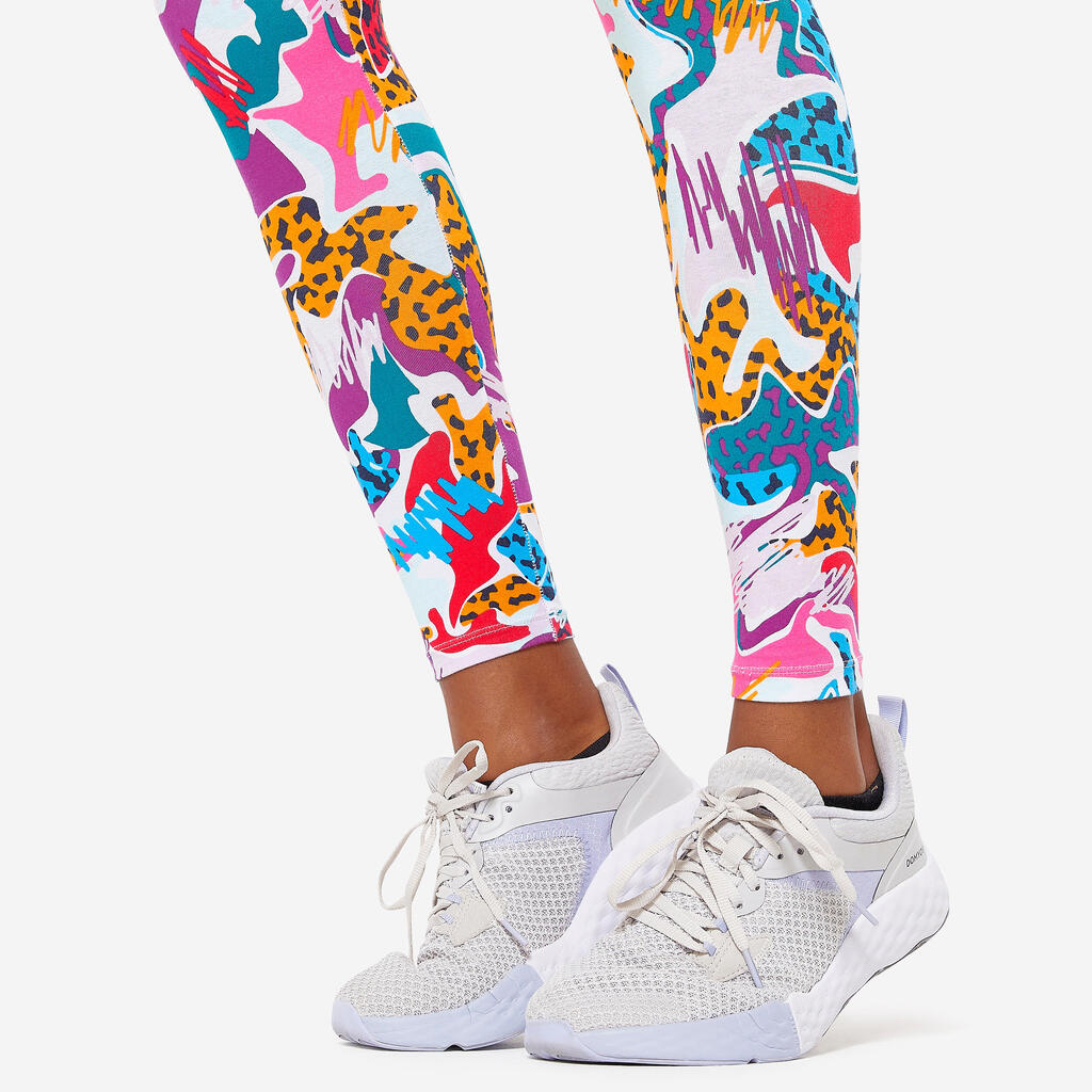 Legging de fitness en coton femme, noir et bleu