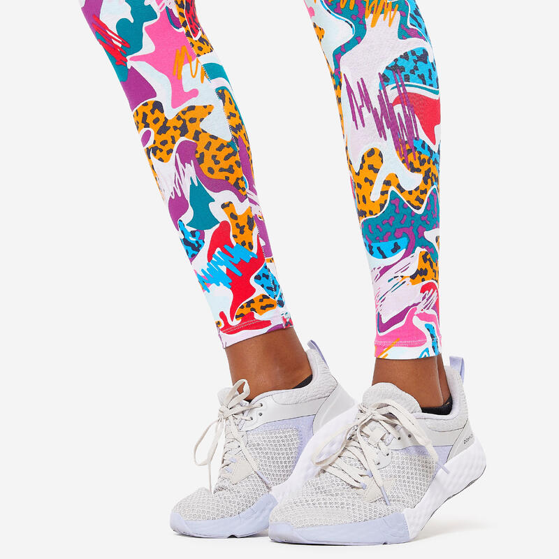 Fitness legging voor dames Fit+ 500 slim fit multicolor met print