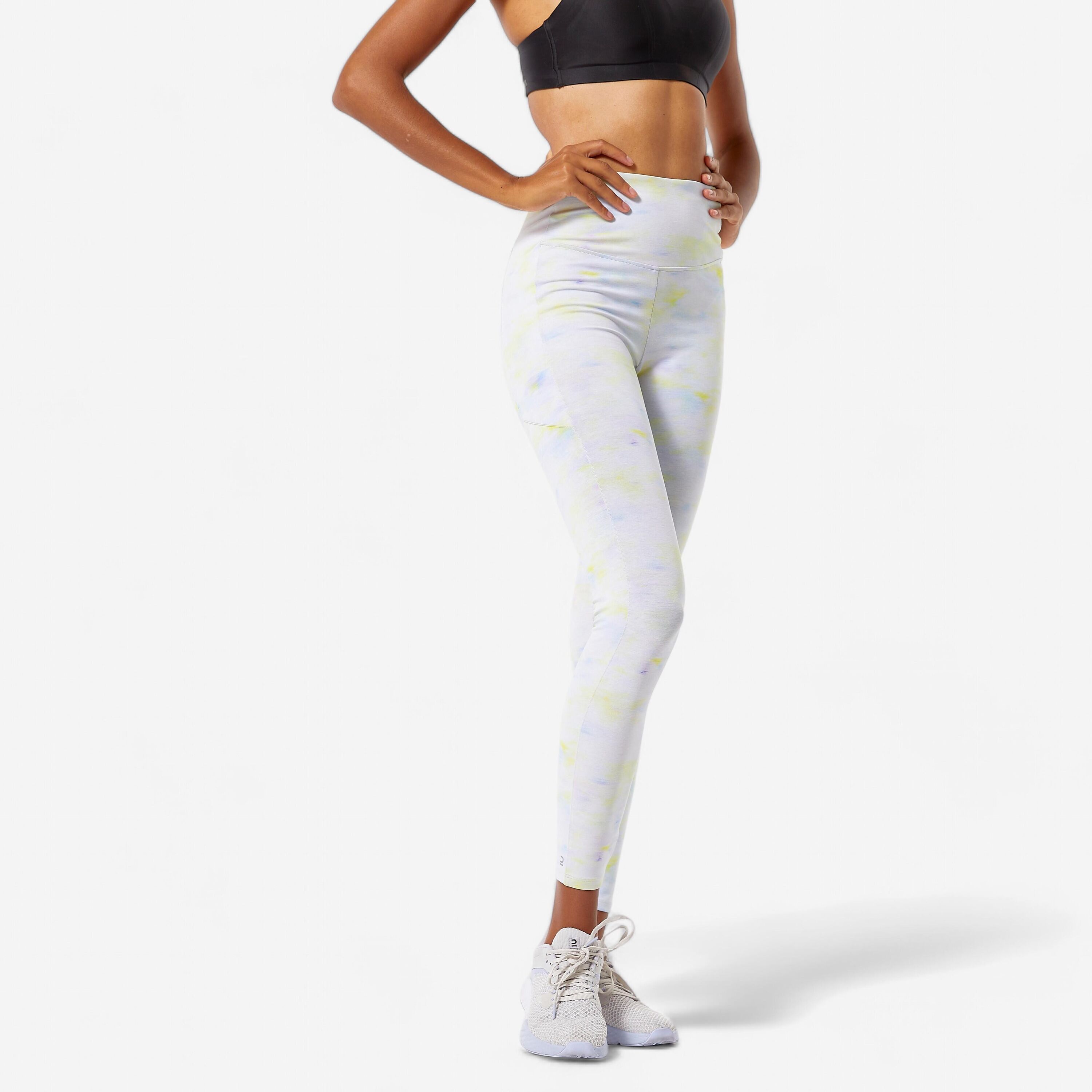 DOMYOS Legging Fitness Femme galbant - 520 Imprimé Jaune anis