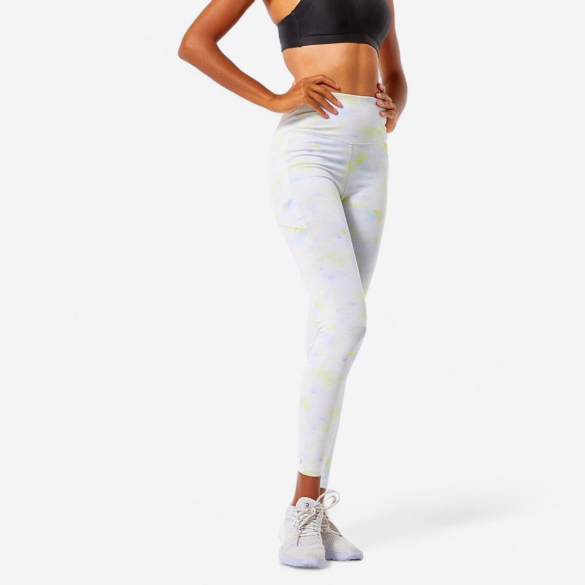 Legging Fitness Femme galbant - 520 Imprimé Jaune Bleu