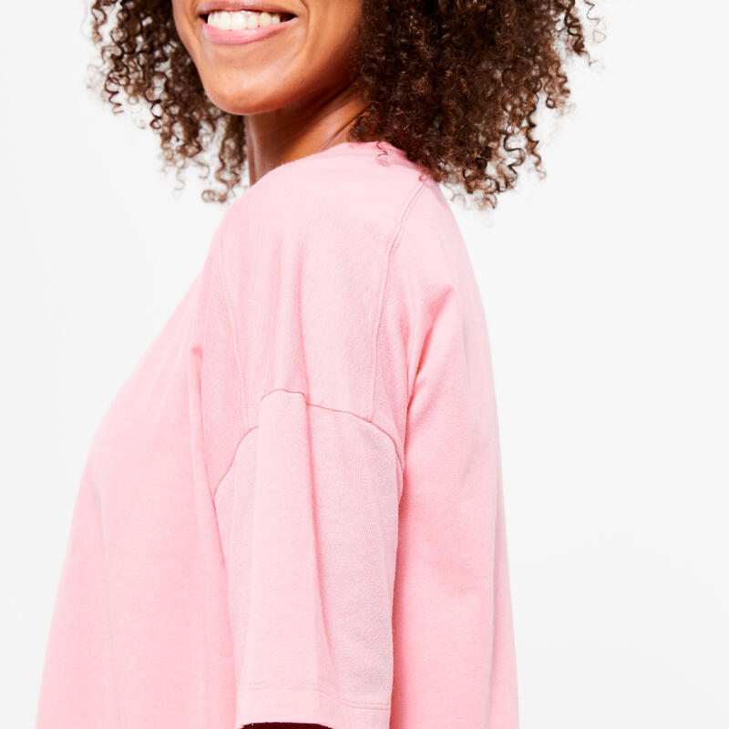 T-shirt donna palestra 520 oversize misto cotone rosa