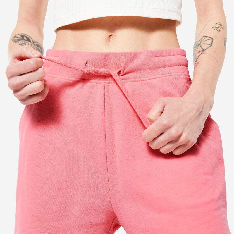 Pantaloncini donna palestra 520 regular fit cotone con tasche rosa