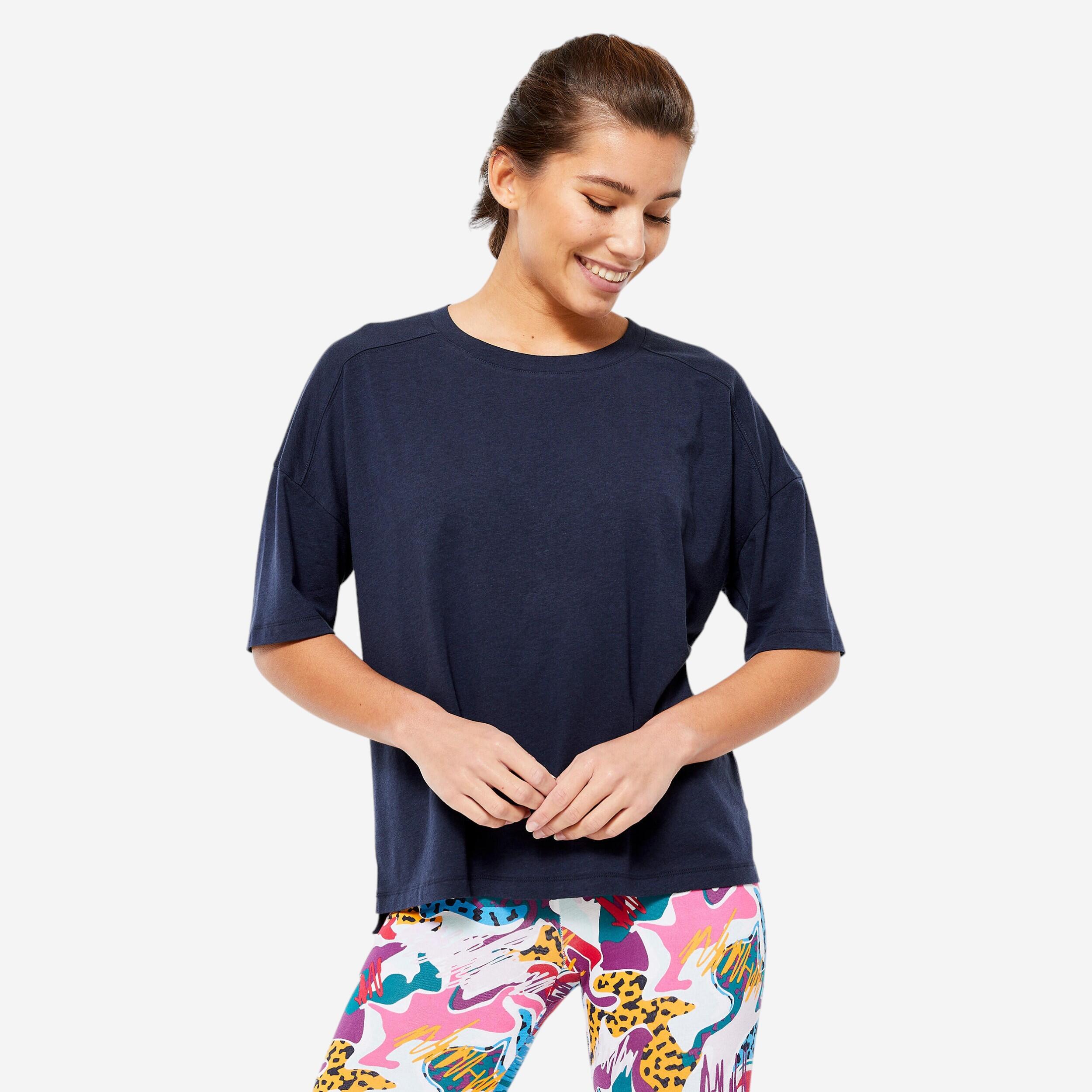 Women's LooseFit Fitness TShirt 520 Navy DOMYOS Decathlon