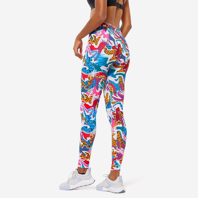 Leggings Slim de Fitness Mulher Fit+ 500 Estampado Multicolorido