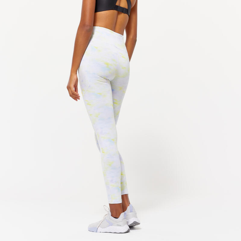 Modellerende fitness legging voor dames 520 anijsgeel met print