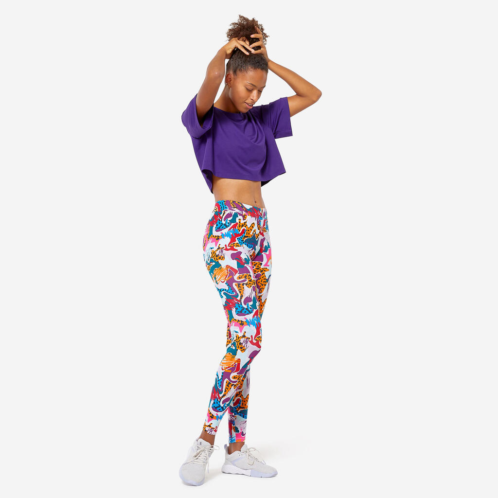 Legging de fitness en coton femme, noir et bleu