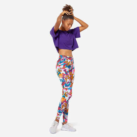 Women's Slim Fitness Leggings Fit+ 500 - Multicolour Print