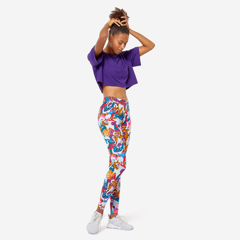 Fitness legging voor dames Fit+ 500 slim fit multicolor met print