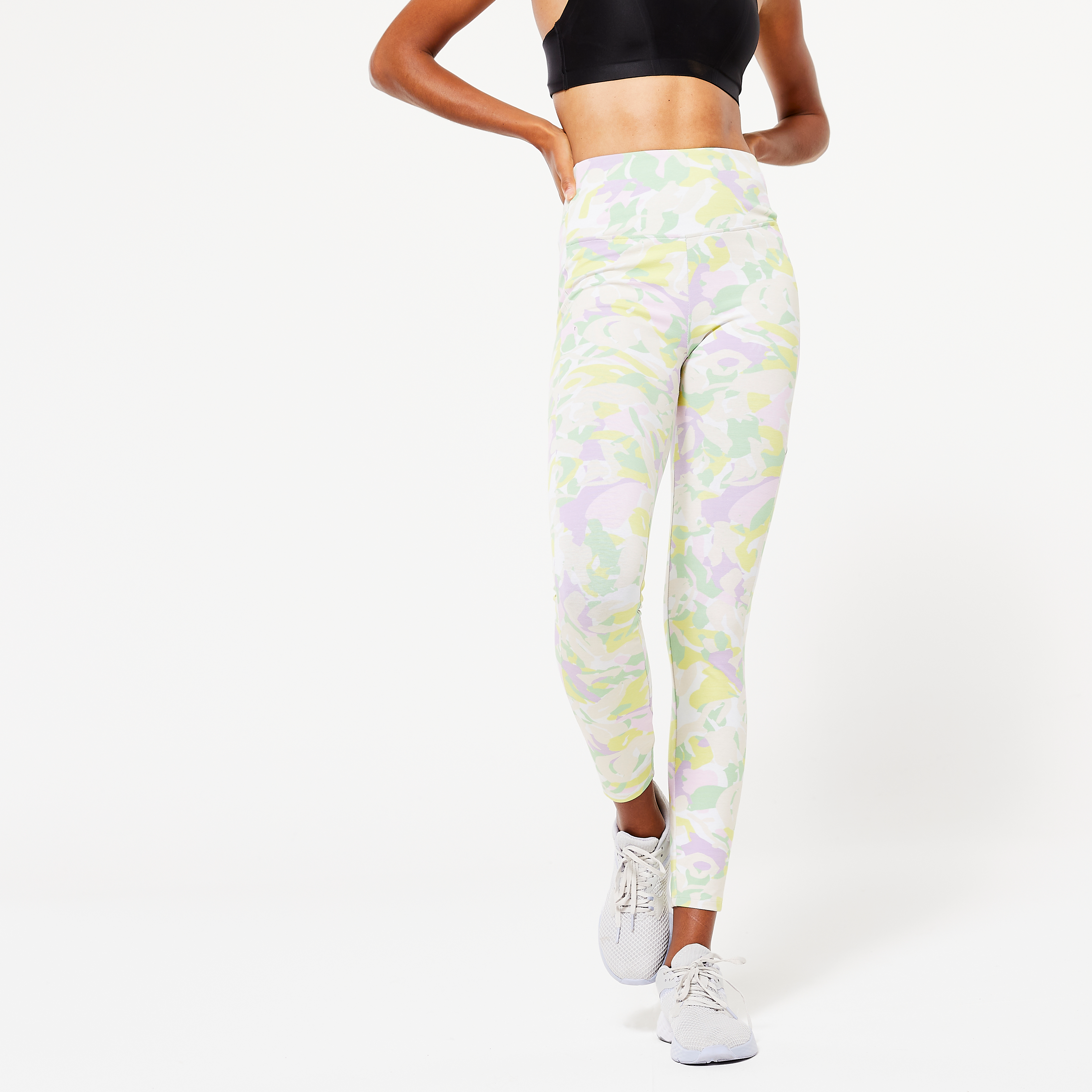 Legging fitness femme galbant - 520 imprimé mauve pastel - Team Athlète JO 24 - NYAMBA- Clubs - Entreprises - Collectivités - Associations