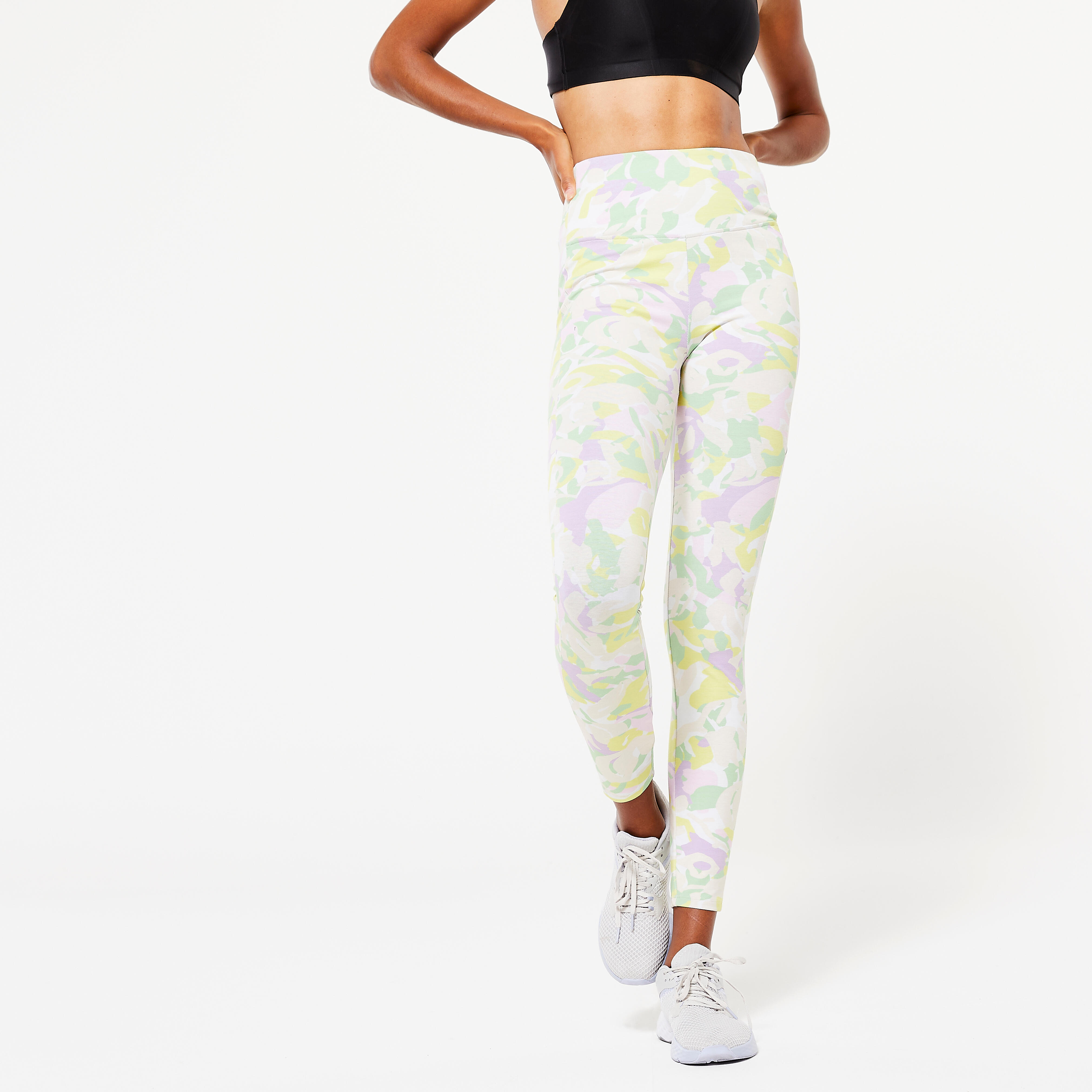 Legging Fitness Femme galbant 520 Imprime Mauve pastel Decathlon
