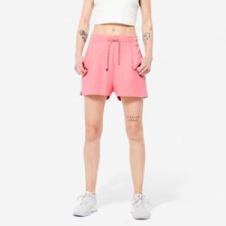 Short fitness femme coton avec poche - 520 rose litchi