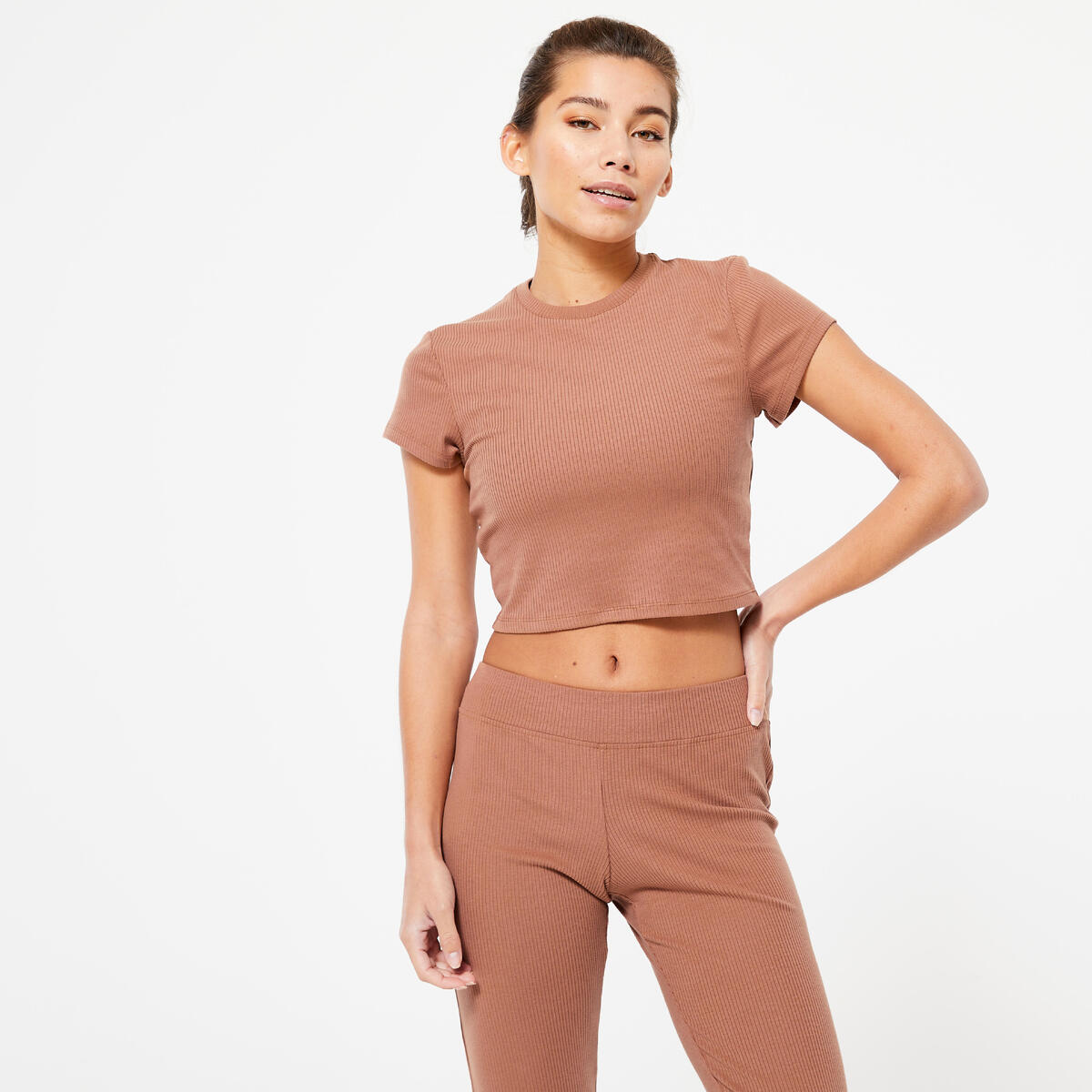 T-shirt côtelé femme - caramel