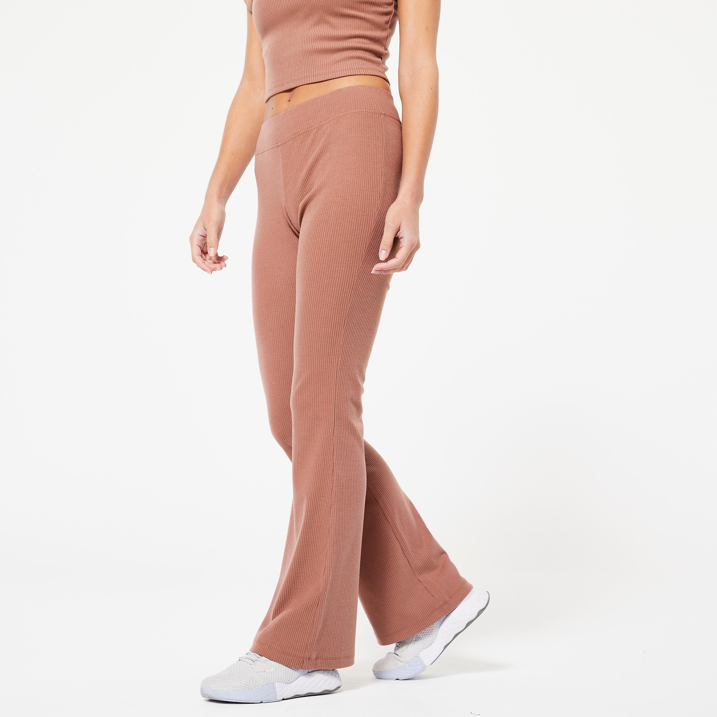 Leggings Mujer Caramelo Acanalados Pierna Ancha 1/6