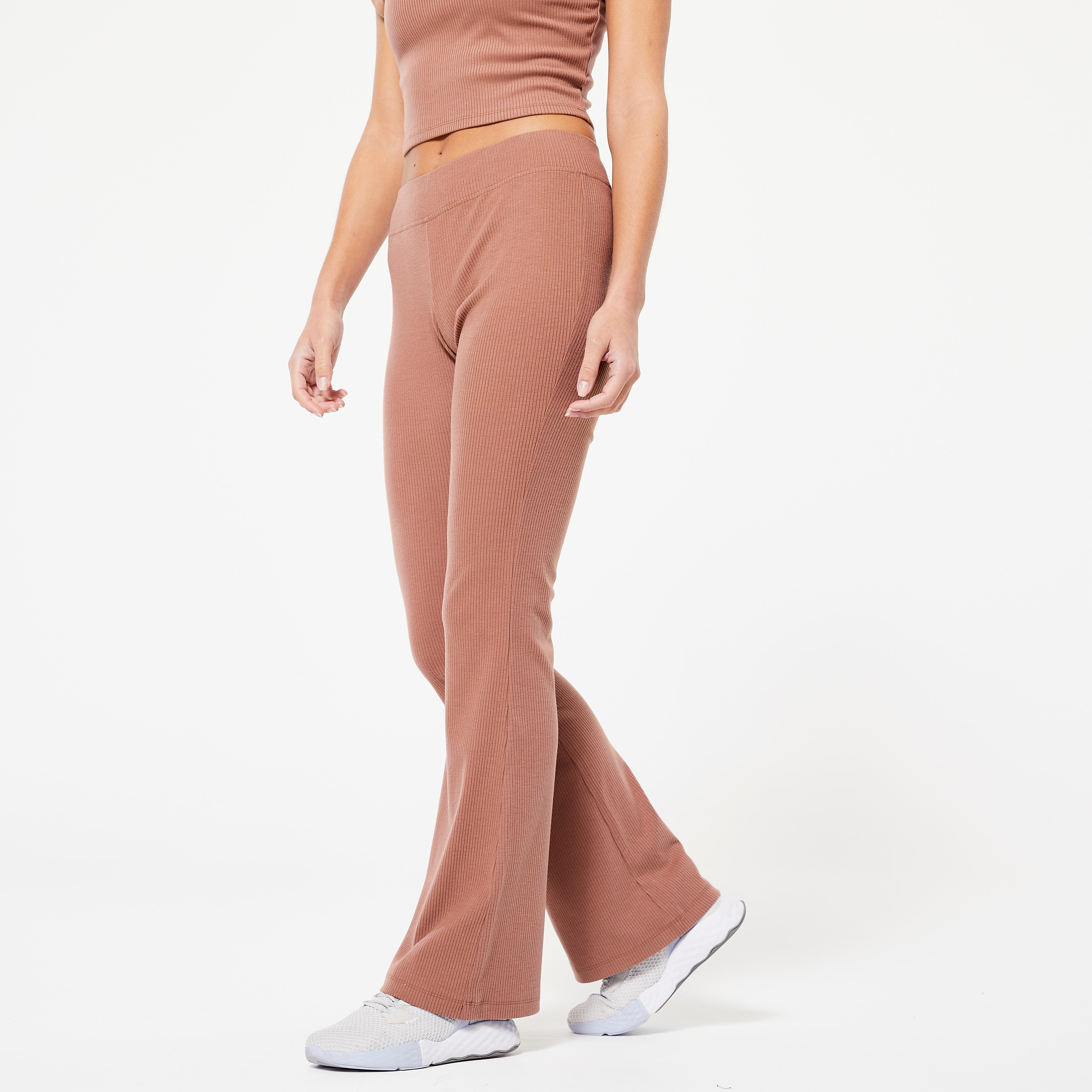 Leggings donna a costine a gamba larga - caramello