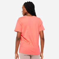 Women's V-Neck Cotton Fitness T-Shirt - Pastel Orange