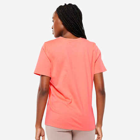 Women's V-Neck Cotton Fitness T-Shirt - Pastel Orange