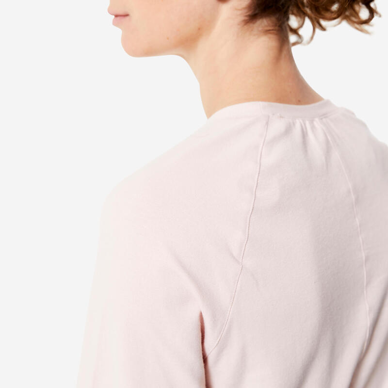 女款健身長袖 T 恤 500－粉色