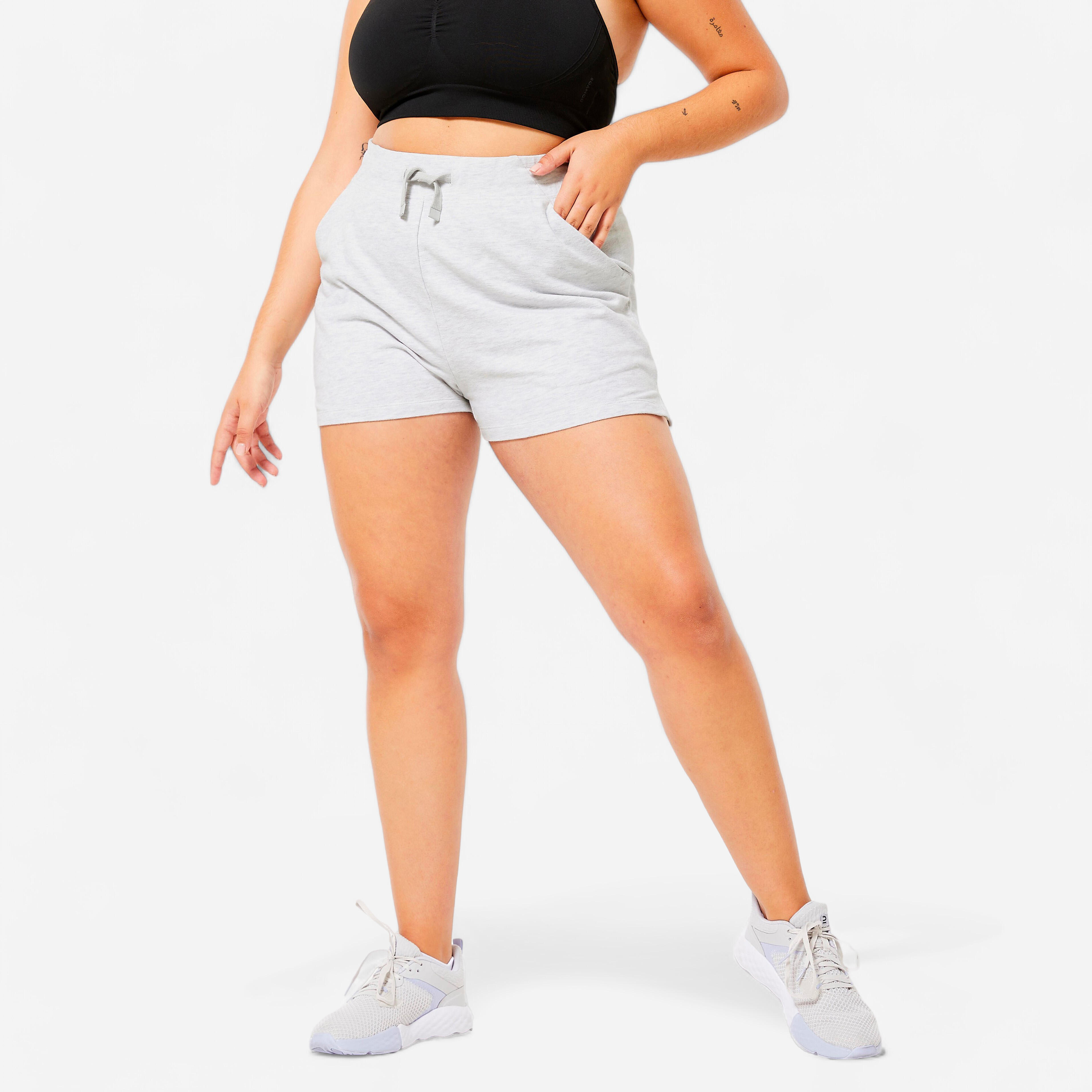 Short à taille haute en coton femme, 520 - DOMYOS