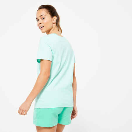 Moteriški kūno rengybos marškinėliai „500 Essentials“, mėtų spalvos