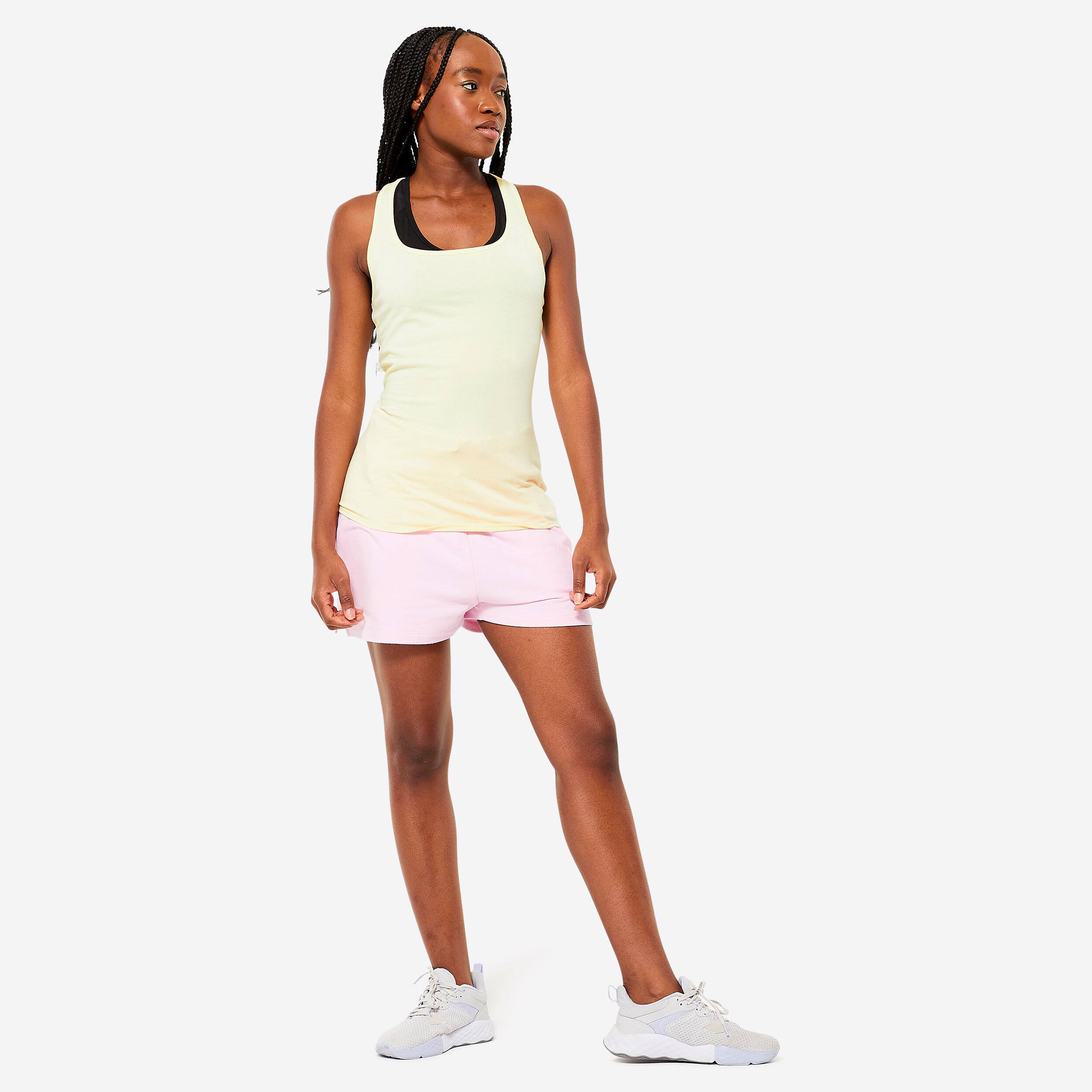 Women's Cotton Fitness Shorts 520 with Pocket - Pale Pink 2/6