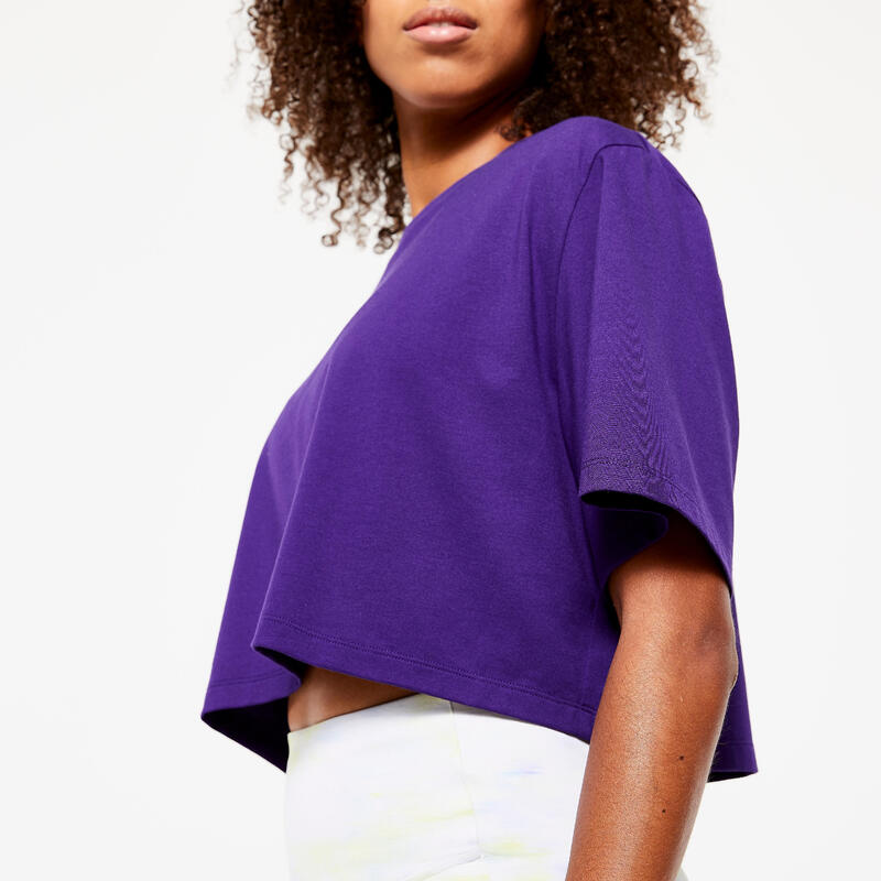 T-shirt donna palestra 520 slim fit cropped misto cotone lilla