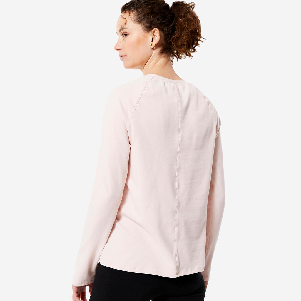 Women's Long-Sleeved Cotton T-Shirt - Light Pink