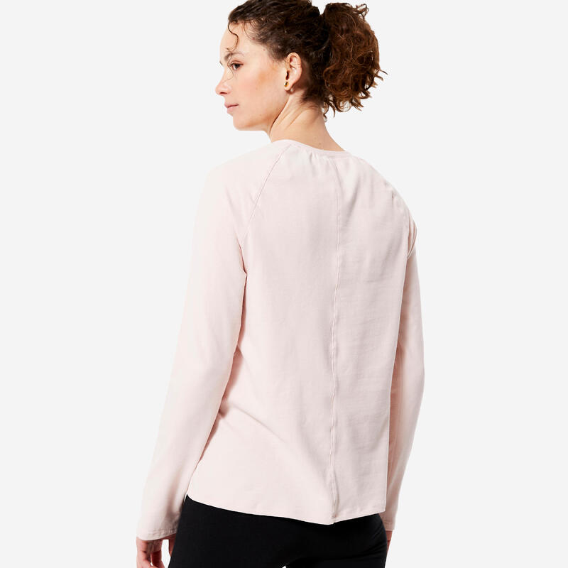 Tee-shirt en coton manches longues femme, rose clair