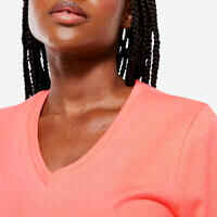 Women's V-Neck Cotton Fitness T-Shirt - Pastel Orange